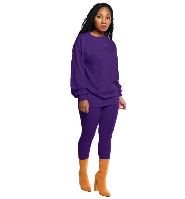 S / Purple cotton women 2 piece sets clothing fall long sleeve two piece pants set for women