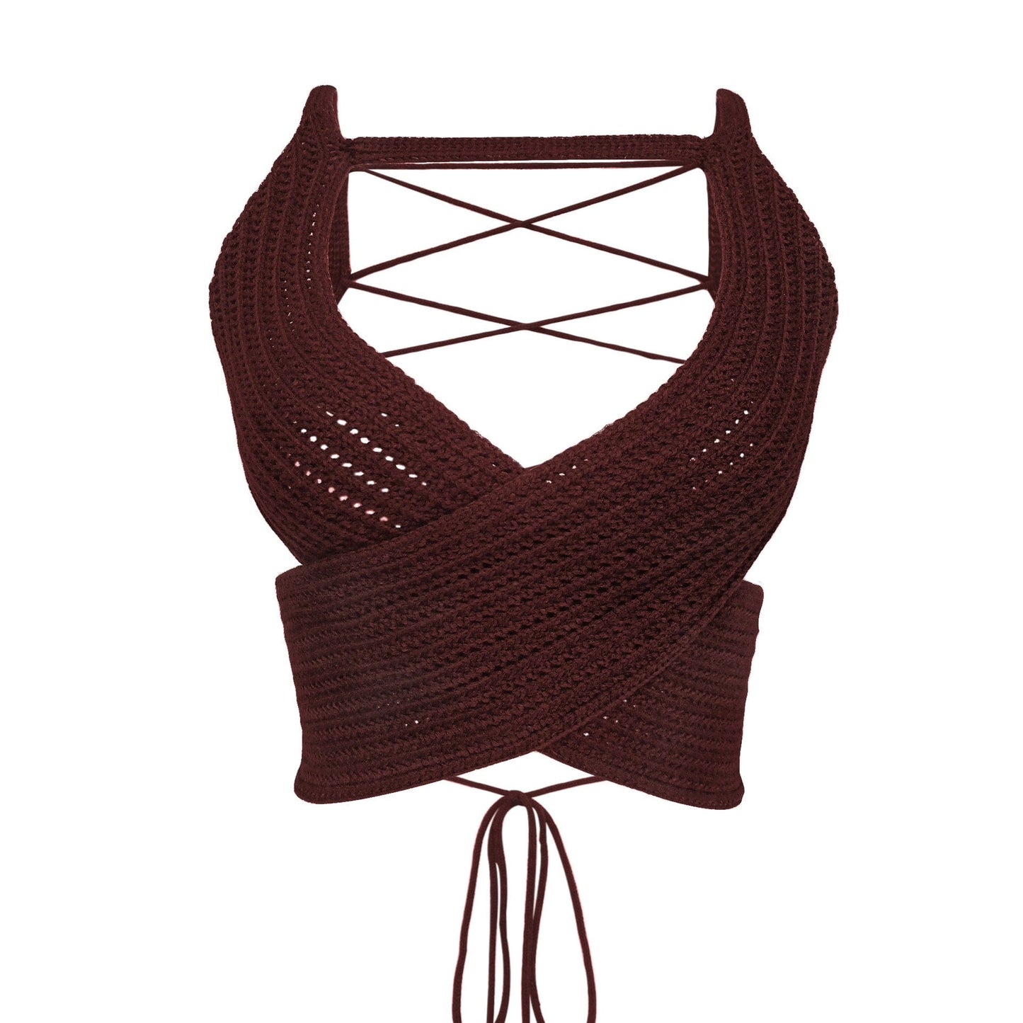 S / red Brown Women's Clothing Fall 2022 Y2K Basic Sleeveless Open Back Straps Tops Women Hollow Knitted Sweater Sexy Crop Tops