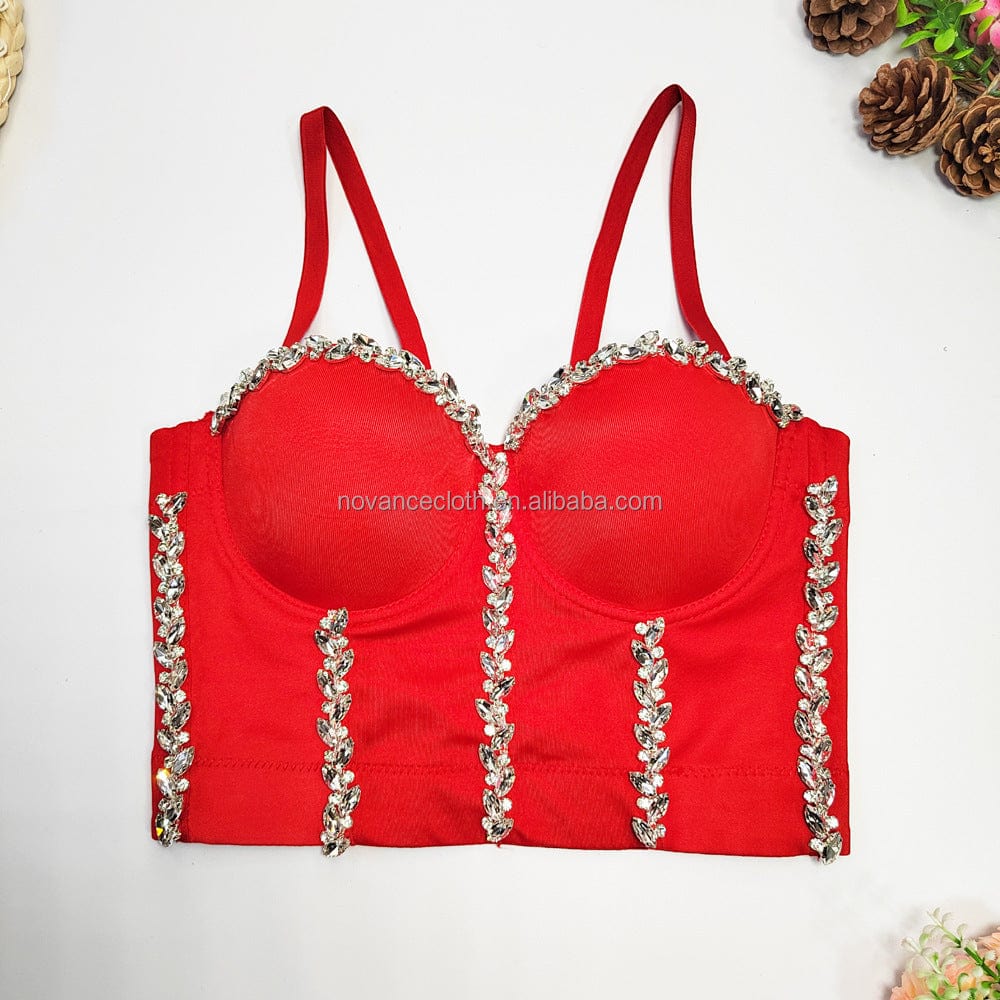 S / Red Novance 2022 Dropshipping Womens Clothing Diamond Chain Sling Wears Inside And Outside Plus Size Women'S Tank Tops Plus Size Bra