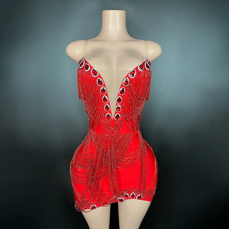 S / Red (spandex material) Novance Y2802-F Trending Dropshipping Products Red Sexy Club Dresses 2024 With Crystals Short Luxury Ball Gown For Women