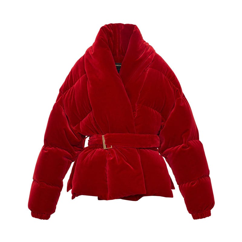 S / Red Trendy Women Gold Velvet Winter Thick Warm Red Short Coat Cotton Padded Jacket Coats