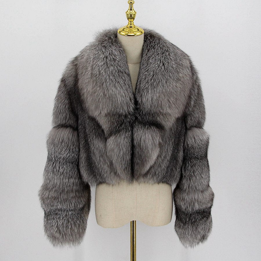 S / silver blue fox fur QIUCHEN QC21079 Fashion Winter Women's Plus Size Jacket Luxury Cropped Cross Real Silver Fox Fur Coats