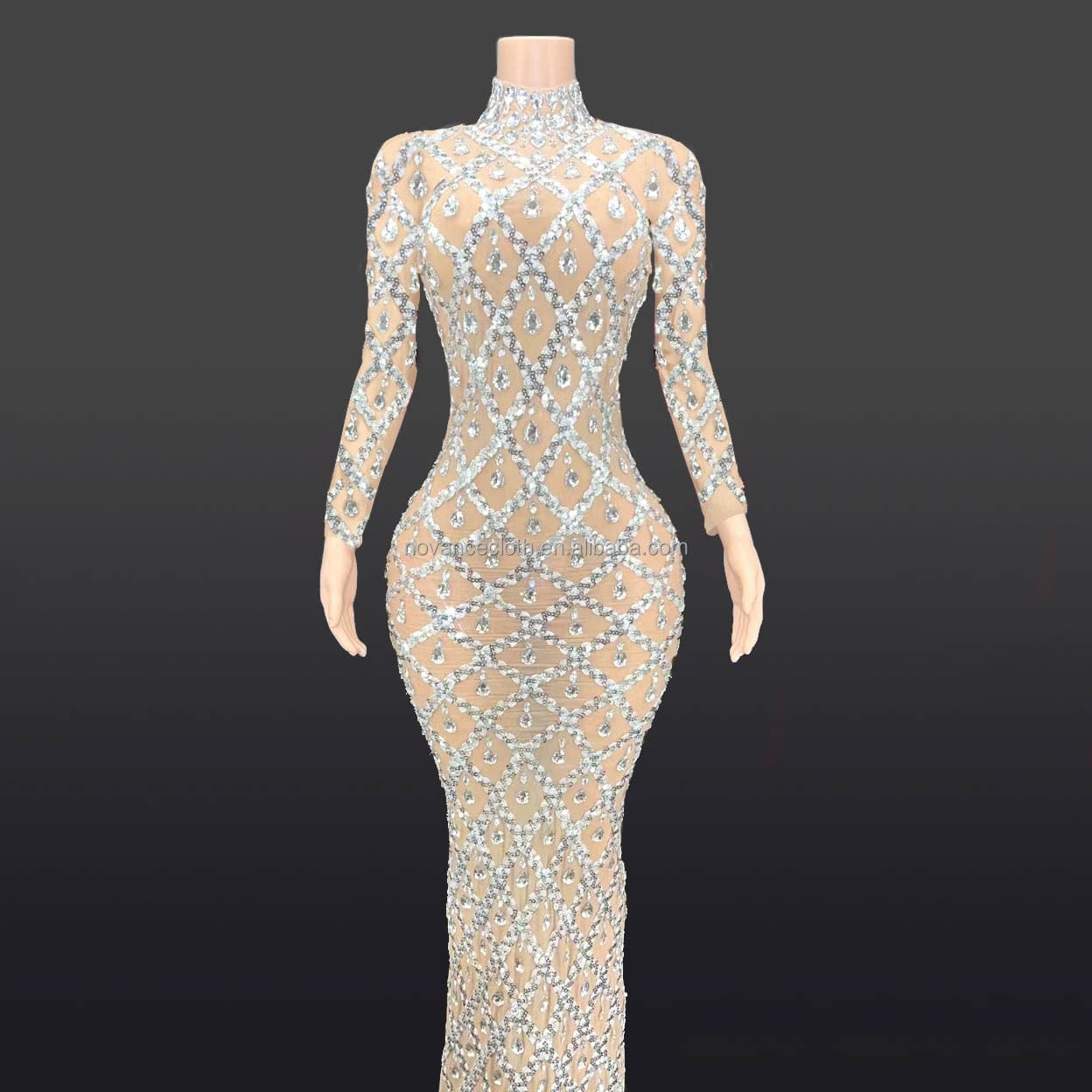 S / silver Novance  Y2520 2023 New Design Yellow Bright Diamond Sequins Fishnet Ladies Ball Gowns Dresses For Women For Party