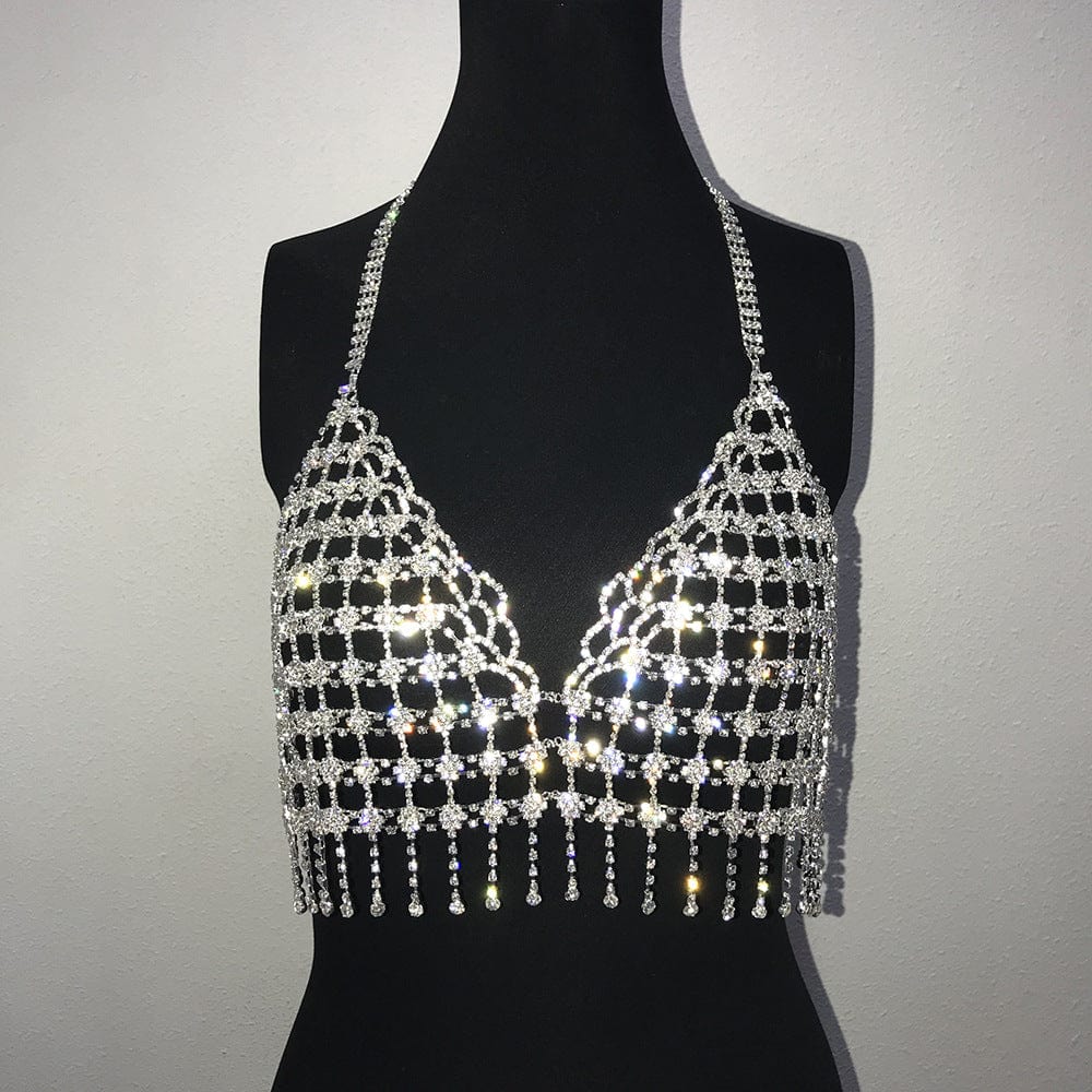 S / silver NOVANCE YX720 Lady Gorgeous Shiny Rhinestone Hollow Out Sequined women cami tank tops trendy clothing women body chain crop top