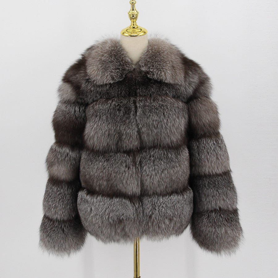 S / silver QIUCHEN QC21083 Fashion Design Winter WomenPlus Size Jacket Luxury Furry Warm Silver Fox Fur Coats