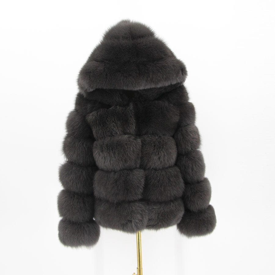 S / smoke QIUCHEN-QC8143  arrival thick fur coat real fox fur jacket with hood stand collar outfit hoodies plus size coats fo