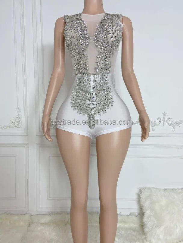 S / TH202212131 silver Ocstrade Sparkly Glitter Diamond Women Rompers Short Jumpsuit Rhinestone Jumpsuit Casual Solid Bodycon Sleeveless Jumpsuits