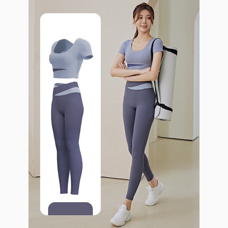 S / trousers suit-Blue Nude Running High Waist Fitness Suit Buttocks Slim Female Yoga Suit