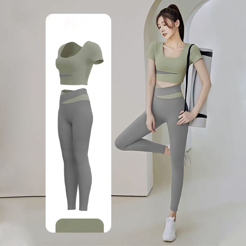 S / trousers suit-Green Nude Running High Waist Fitness Suit Buttocks Slim Female Yoga Suit