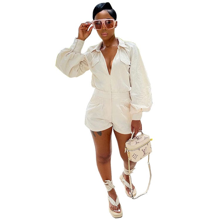 S / White Long Sleeve Woman Short One Piece Jumpsuits Women One Piece Jumpsuits And Rompers