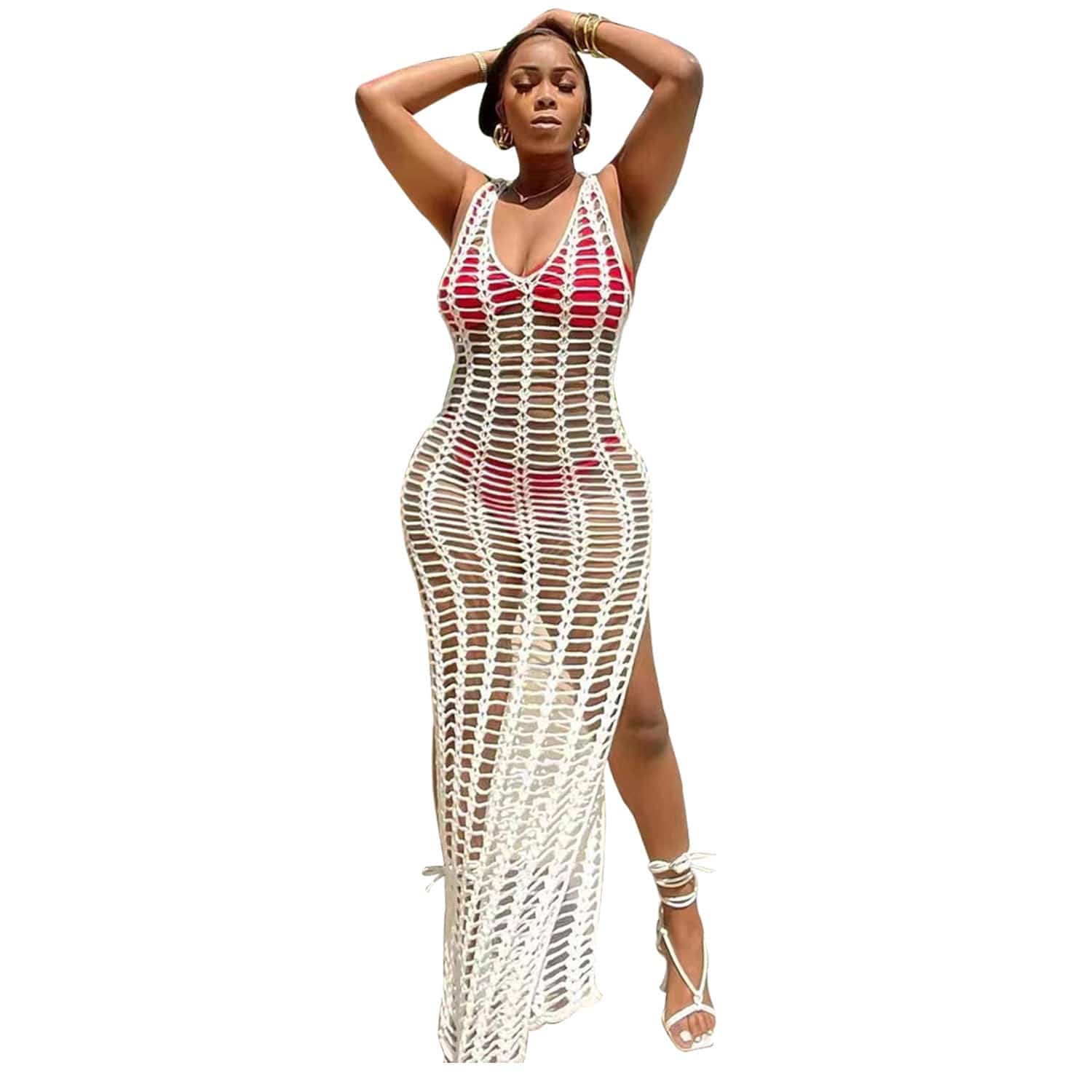 S / White New Style Fringe Hollow Out Swimwear Siamese Swimming Costume Women Cover UP Bathing Suits swimdress Tassel Swimwear