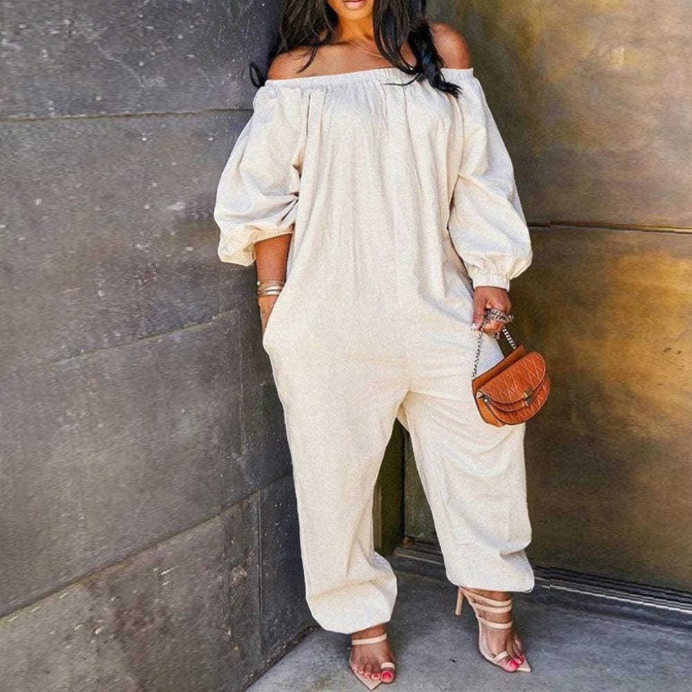 S / White Wholesale 2022 fashion off the shoulder 1 piece jumpsuit loose casual one piece pants jumpsuit women