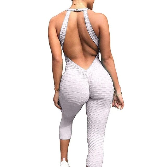 S / White Women new style fashion print casual sleeveless v neck sexy wide leg jumpsuit