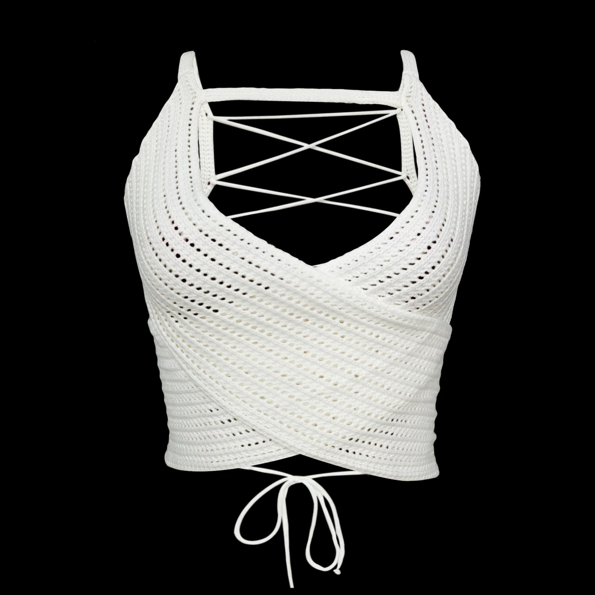 S / White Women's Clothing Fall 2022 Y2K Basic Sleeveless Open Back Straps Tops Women Hollow Knitted Sweater Sexy Crop Tops