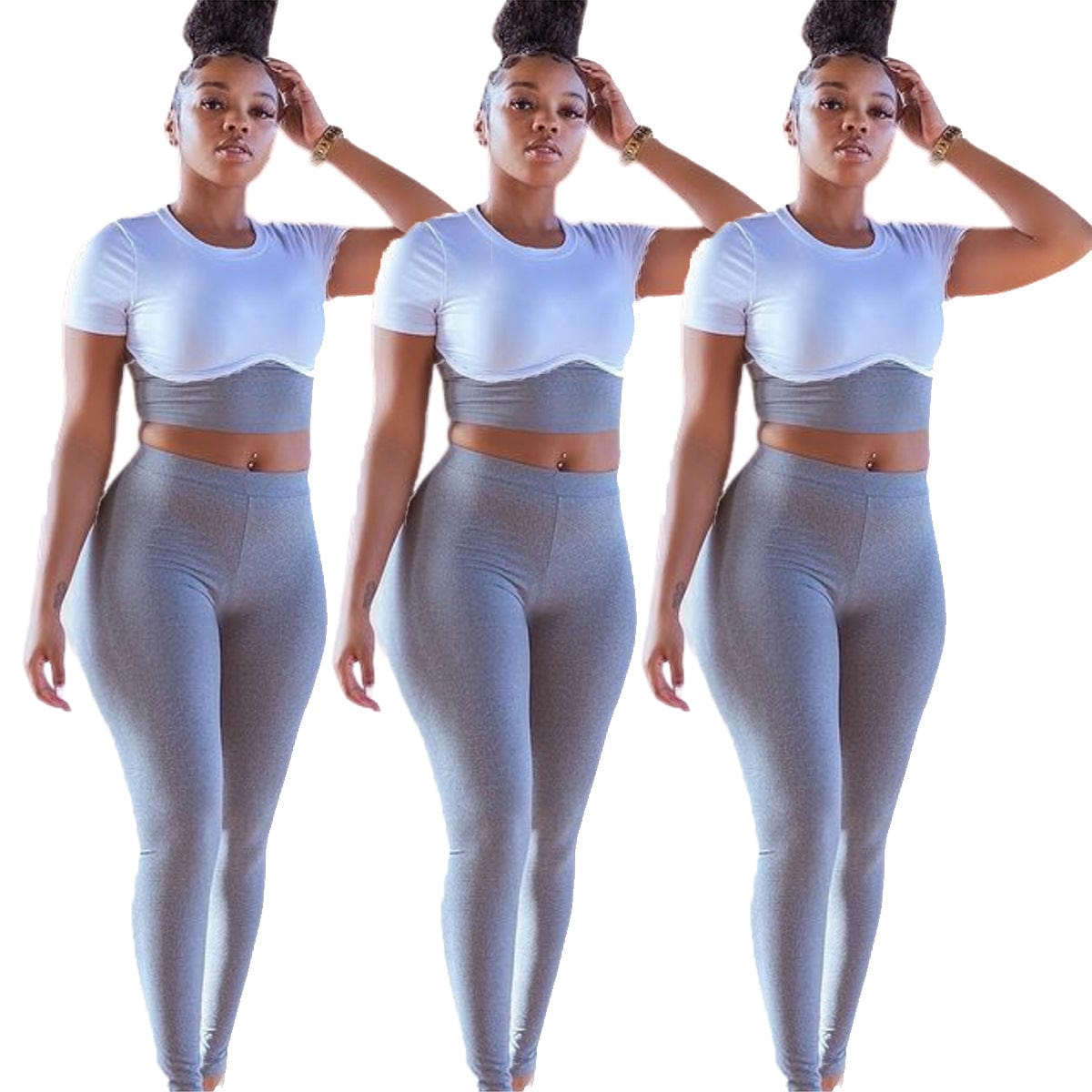 S-XXL Summer gray splicing fashion leisure breathable sports suit short pants two piece female sets