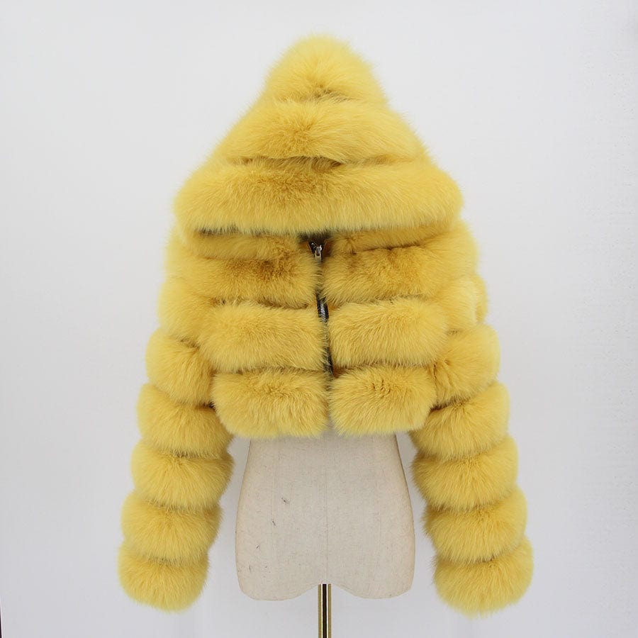 S / Yellow Black Friday Sale QIUCHEN- QC20032 new arrival hot sale luxury jacket plus size fluffy real natural fox fur coat with hood