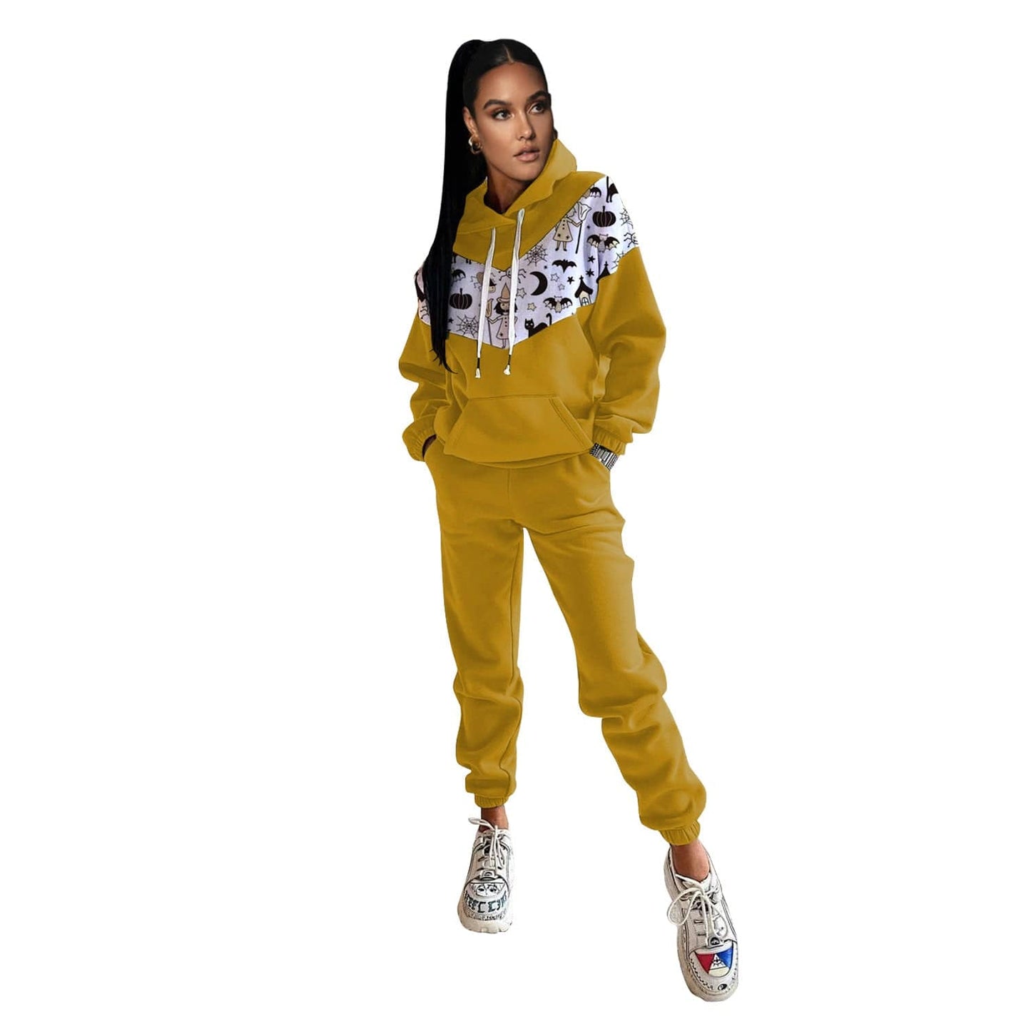 S / Yellow Custom Logo Women Hoodies Sweat Suit Set Quality Track Suit Hoodie For Women Loose Hooded