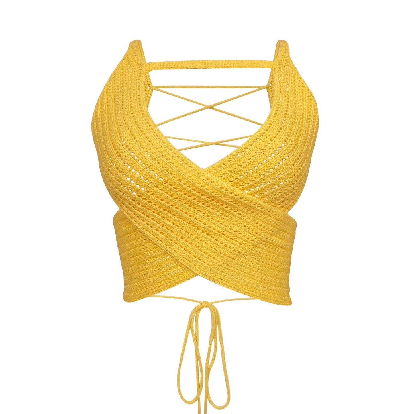 S / Yellow Women's Clothing Fall 2022 Y2K Basic Sleeveless Open Back Straps Tops Women Hollow Knitted Sweater Sexy Crop Tops