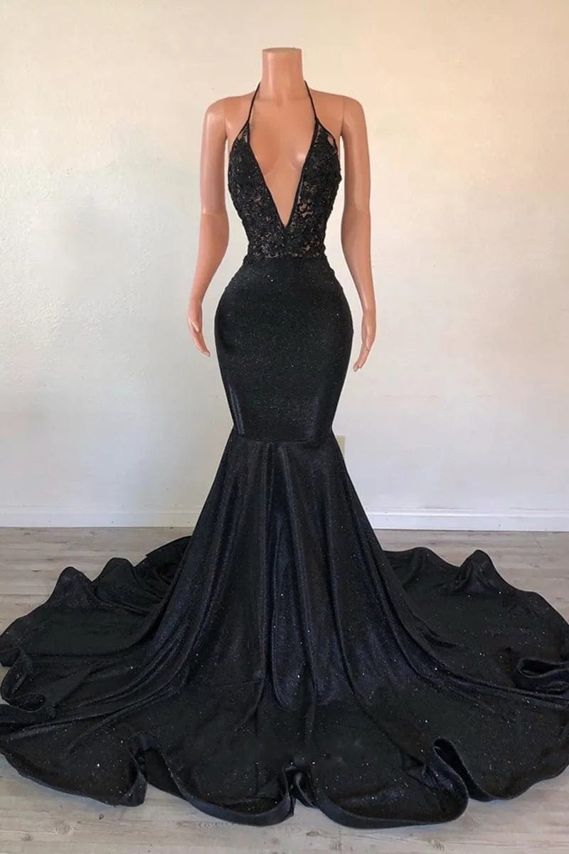 S / ZG23090801 black Ocstrade Spaghetti Strap Plunging V Neck Backless Evening Dress Black Lace Glitter Glossy Trumpet Long Train Prom Dresses 2023