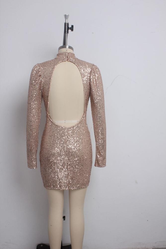 S3834  women female personality sequin backless long sleeve mini dresses