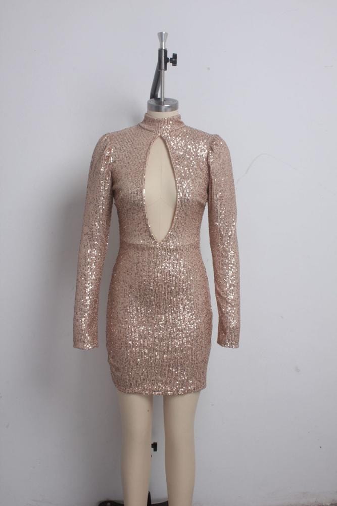 S3834  women female personality sequin backless long sleeve mini dresses