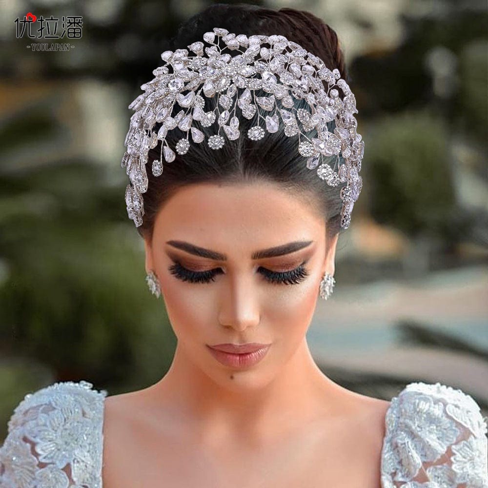 S4206F   New Mesh Rhinestone Cross S-Bend Headgear Styling  Bridal Forehead Hair Accessories  wedding tiara