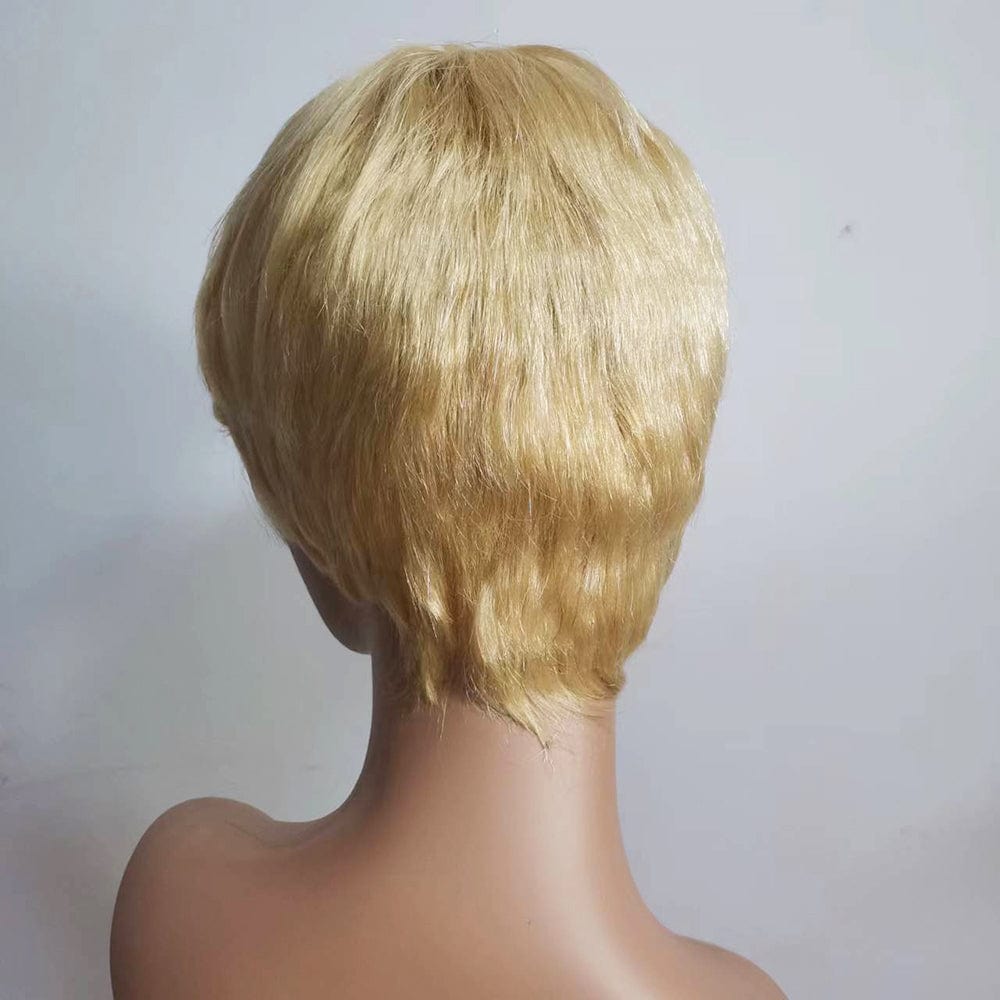 same length with picture / 613# YL RTS 613 Blonde Pixie Cut Wig Human Hair Short Wigs with Bangs For Black Women Full Machine Made Cheap Glueless Wig