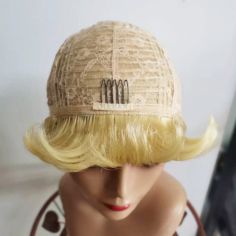 same length with picture / 613# YL RTS 613 Blonde Pixie Cut Wig Human Hair Short Wigs with Bangs For Black Women Full Machine Made Cheap Glueless Wig