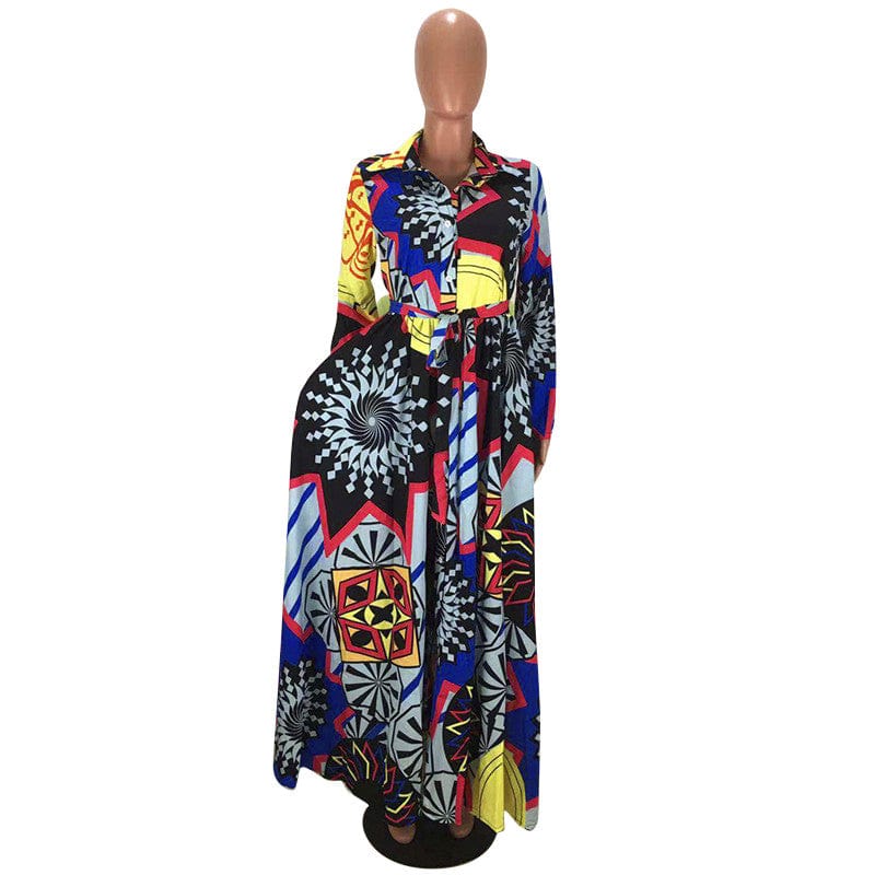 SD7019 -women stylish casual button loose maxi dresses