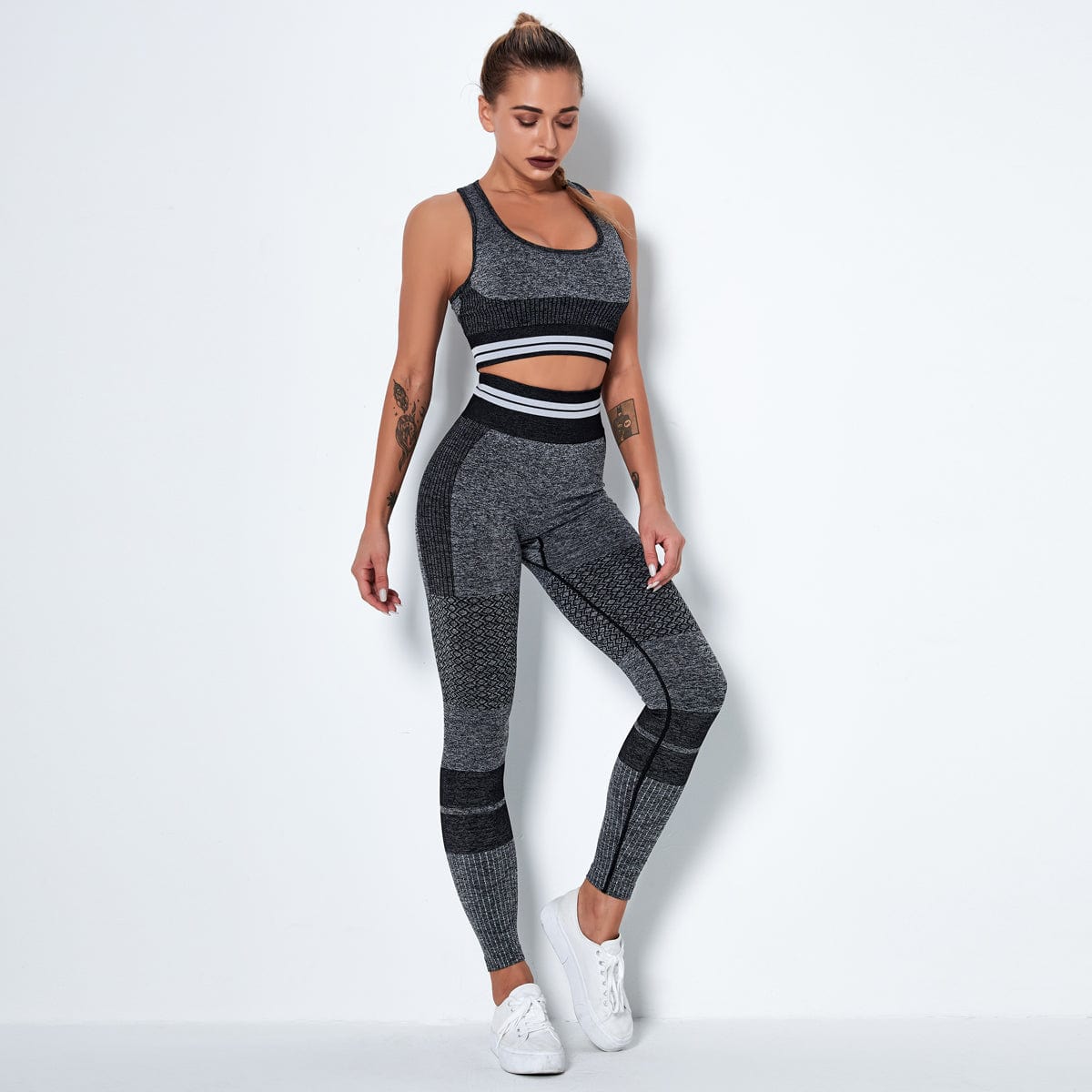 Seamless Leggings Active Wear Set Women Athletic Striped Leggings Fitness Apparel Gym Leggings Set Sports Bra Set