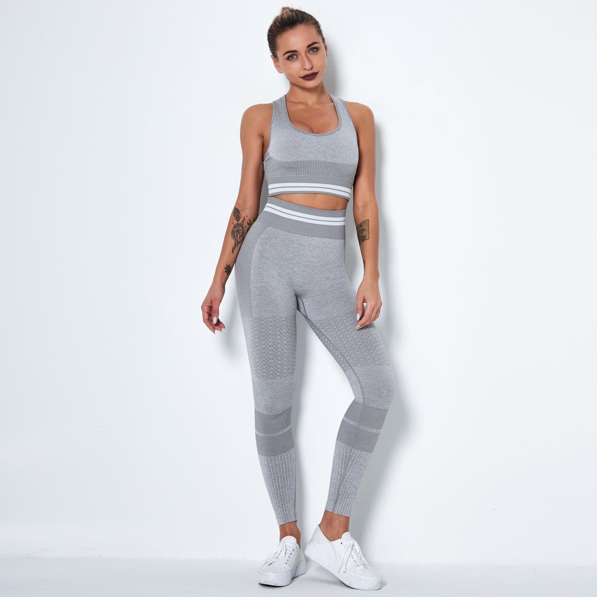 Seamless Leggings Active Wear Set Women Athletic Striped Leggings Fitness Apparel Gym Leggings Set Sports Bra Set