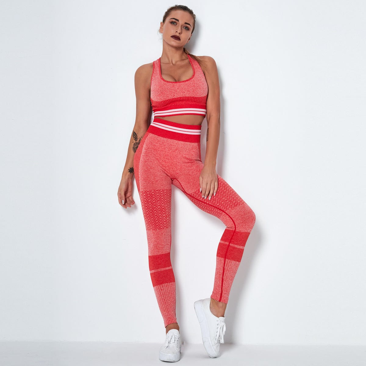 Seamless Leggings Active Wear Set Women Athletic Striped Leggings Fitness Apparel Gym Leggings Set Sports Bra Set