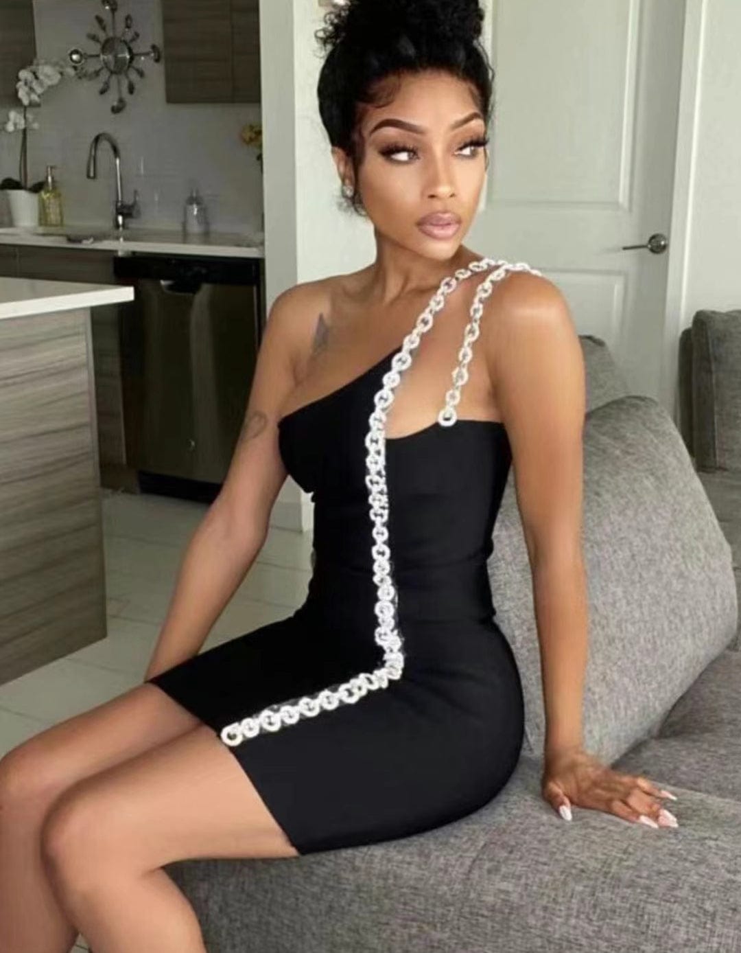 Sexy Beading Celebrity Evening Elegant Fashion Cocktail Party Bodycon Dress