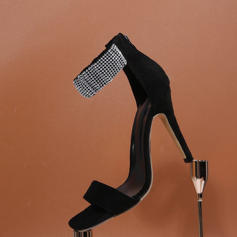 Sexy Ladies Ankle Strap High Heel Shoes Plush Stiletto Heeled Sandals Back Zipper Luxury Leather Women Sandals Heels