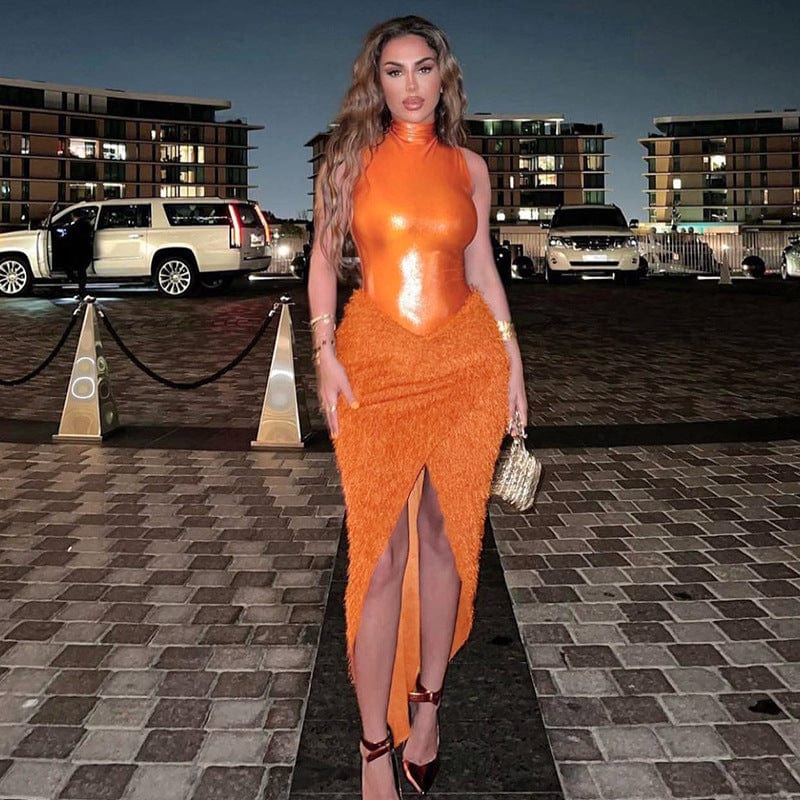 sexy S / Orange 2022 Autumn Fashion Design Sleeveless Midi Party Elegant Tassel Womens Sexy Bodycon Dresses