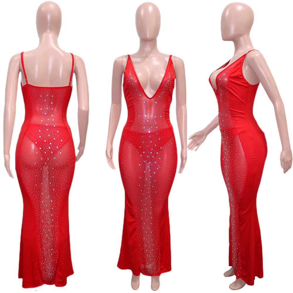 Sexy See through hot drill sleeveless ladies club dress elegant gowns for women evening dresses