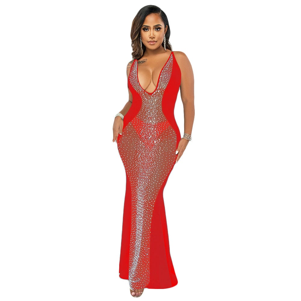 Sexy See through hot drill sleeveless ladies club dress elegant gowns for women evening dresses