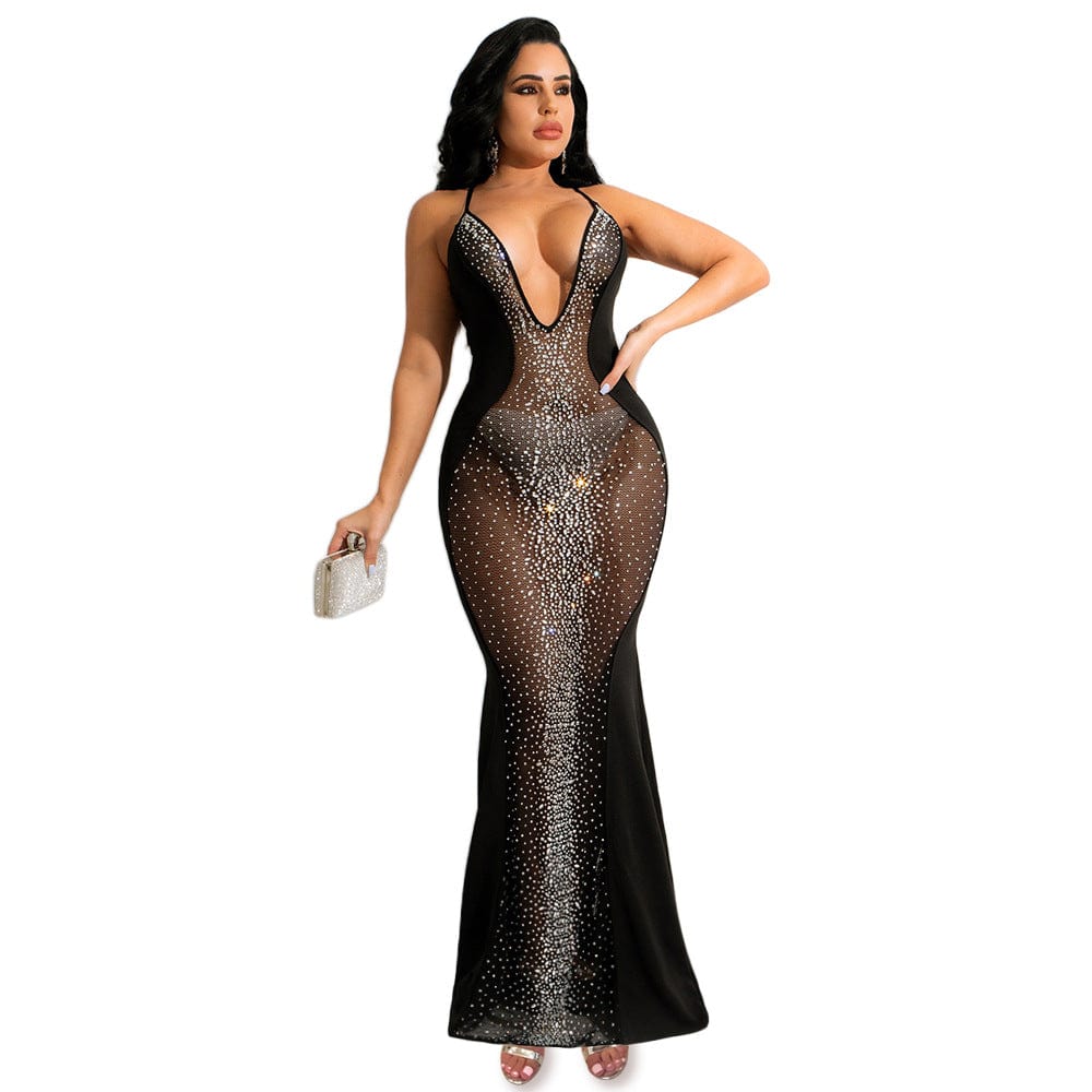 Sexy See through hot drill sleeveless ladies club dress elegant gowns for women evening dresses