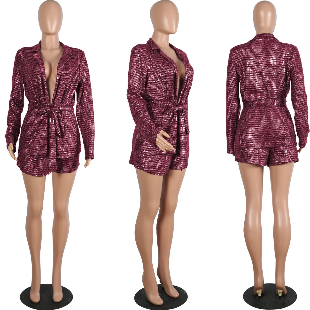 Sexy sequins suit ladies outfits 2 piece shorts sets for women club wear