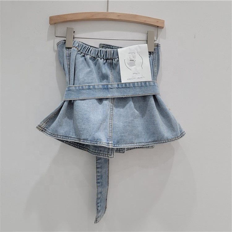 Sexy Sleeveless Crop Denim Tube Tops with Belt 2023 Summer Women Designer Y2k Slim Jeans Tank Tops