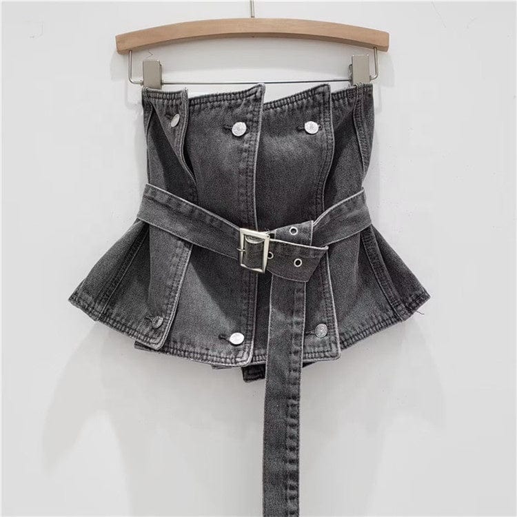 Sexy Sleeveless Crop Denim Tube Tops with Belt 2023 Summer Women Designer Y2k Slim Jeans Tank Tops