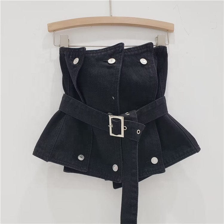 Sexy Sleeveless Crop Denim Tube Tops with Belt 2023 Summer Women Designer Y2k Slim Jeans Tank Tops