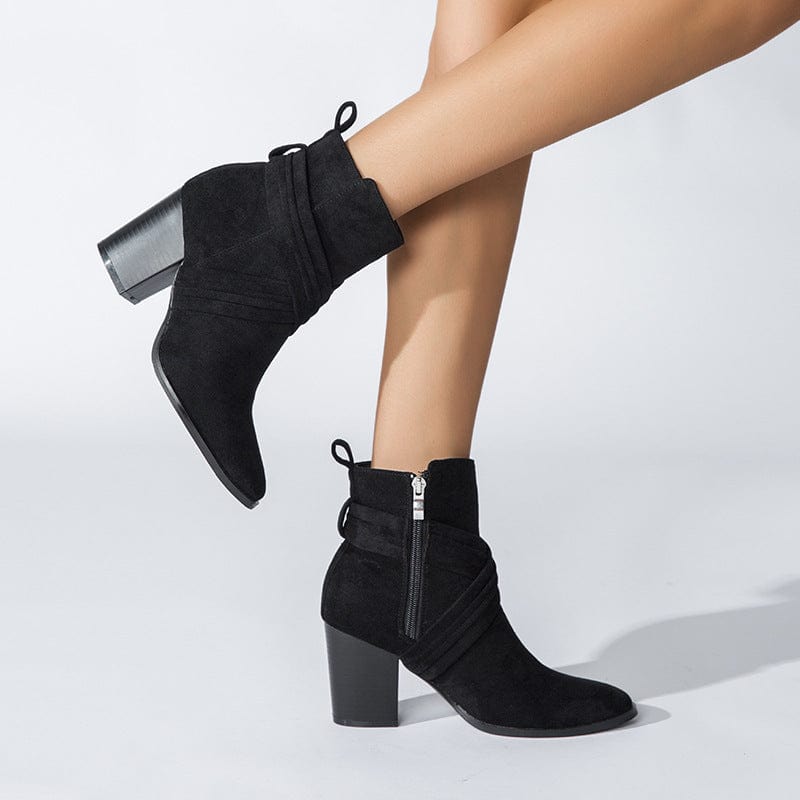 sh11456a 2023 autumn and winter new short boots high heel thick heel square toe suede boots