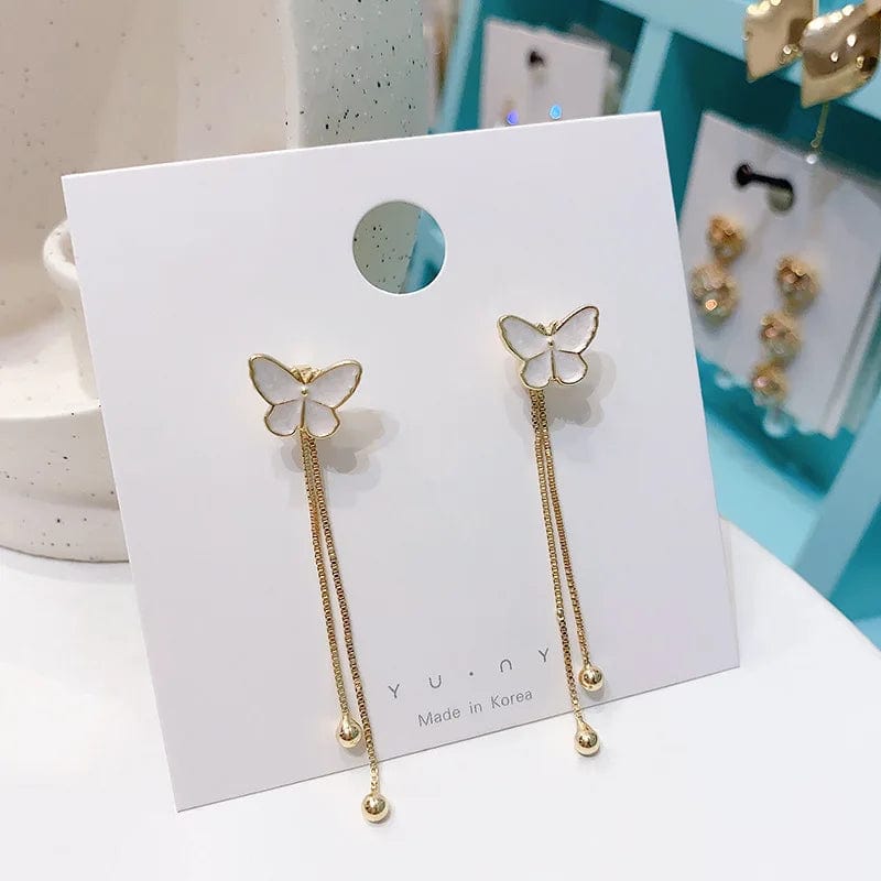 Shell Butterfly Long Tassel Dangle Earrings For Women Korean Girls Super Fairy Jewelry Hanging Party Gift