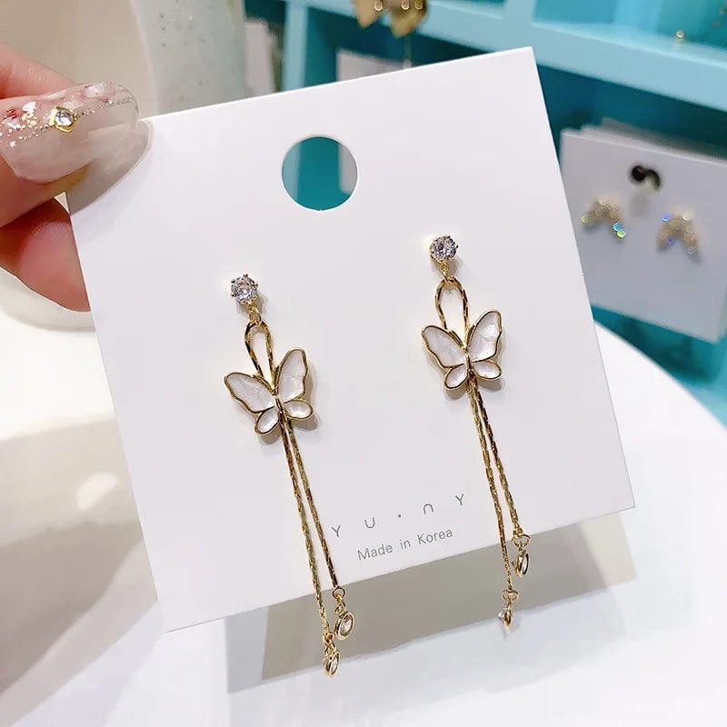 Shell Butterfly Long Tassel Dangle Earrings For Women Korean Girls Super Fairy Jewelry Hanging Party Gift