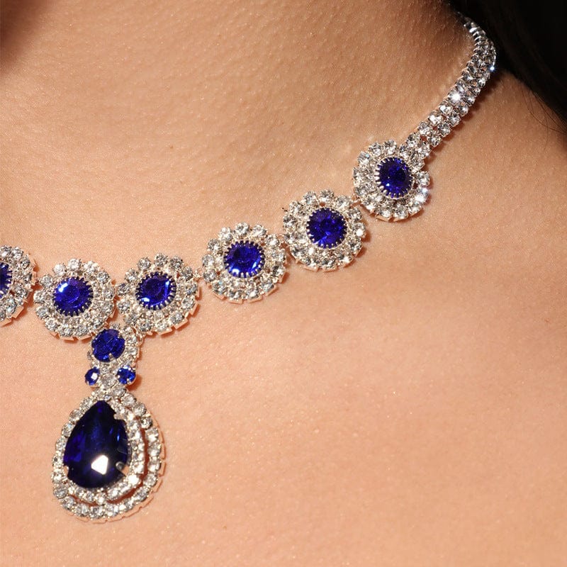 SHIHAN 2023 Luxury Women Blue Crystal Necklace Bridal Jewelry Blue Rhinestone Pendant Necklaces Shiny Party jewelry