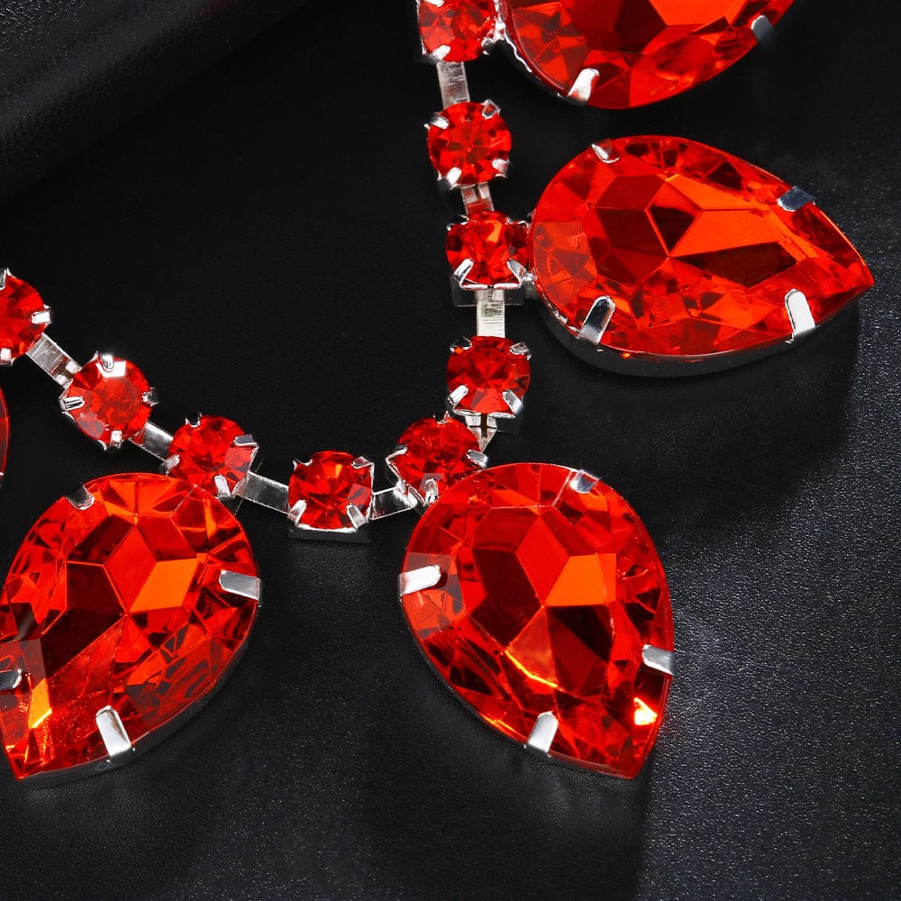 SHIHAN 2023 New Red Gemstone Water Drop Necklace Big Statement Crystal Necklaces for Women Drag Queen Jewelry