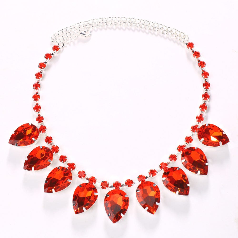 SHIHAN 2023 New Red Gemstone Water Drop Necklace Big Statement Crystal Necklaces for Women Drag Queen Jewelry