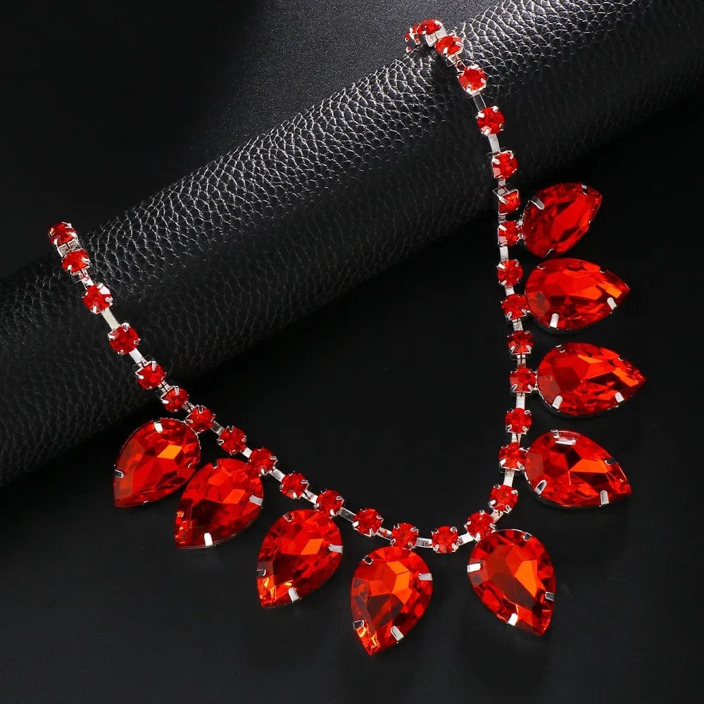 SHIHAN 2023 New Red Gemstone Water Drop Necklace Big Statement Crystal Necklaces for Women Drag Queen Jewelry