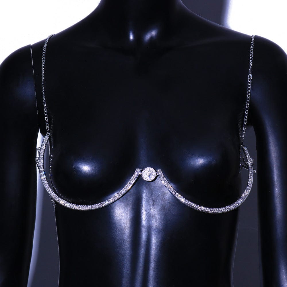 SHIHAN New Chest Breast Chain Angel Wings Body Jewelry Lingerie Crystal Silver Bra Body Chain Women Sexy Body Jewelry